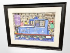 Roger Davies : The Ice Cream Tug Boat, Skipton, pastel, signed,