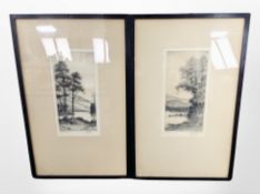 After John Fullwood : Loch Katrine, Loch Awe, dry-point etchings, each signed in pencil,
