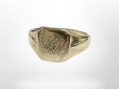 A 9ct yellow gold signet ring, size U/V. CONDITION REPORT: 6.4g.