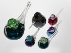 Six glass bird ornaments, longest 20 cm.