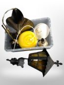 A box of Danish pendant light fittings, lamp base,