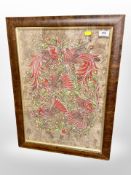 Twentieth Century Indonesian School : Birds in a Tree, mixed media on cork, 56 cm x 38 cm, framed.