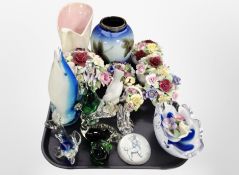 A group of porcelain flower posies, animal ornaments,
