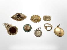 A 9ct yellow gold vacant ring mount, together with Victorian brooches,