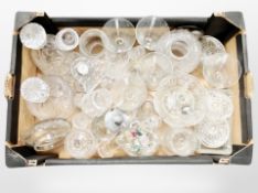 A box of Edinburgh crystal quartz mantel clock, decanters,