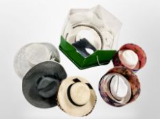 Three hat boxes containing assorted lady's hats