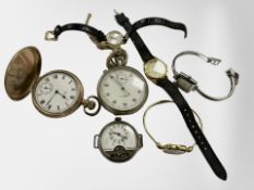 A French nickel-cased 8 day wristwatch with visible escapement,