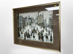 After Lawrence Stephen Lowry : A Village Square, colour print,