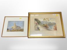 Edward Warriner : A path by a lake, watercolour, signed and dated 1929, 33 cm x 20 cm,