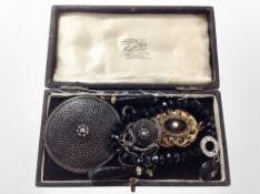 A box of Italian mourning jewellery, earrings,