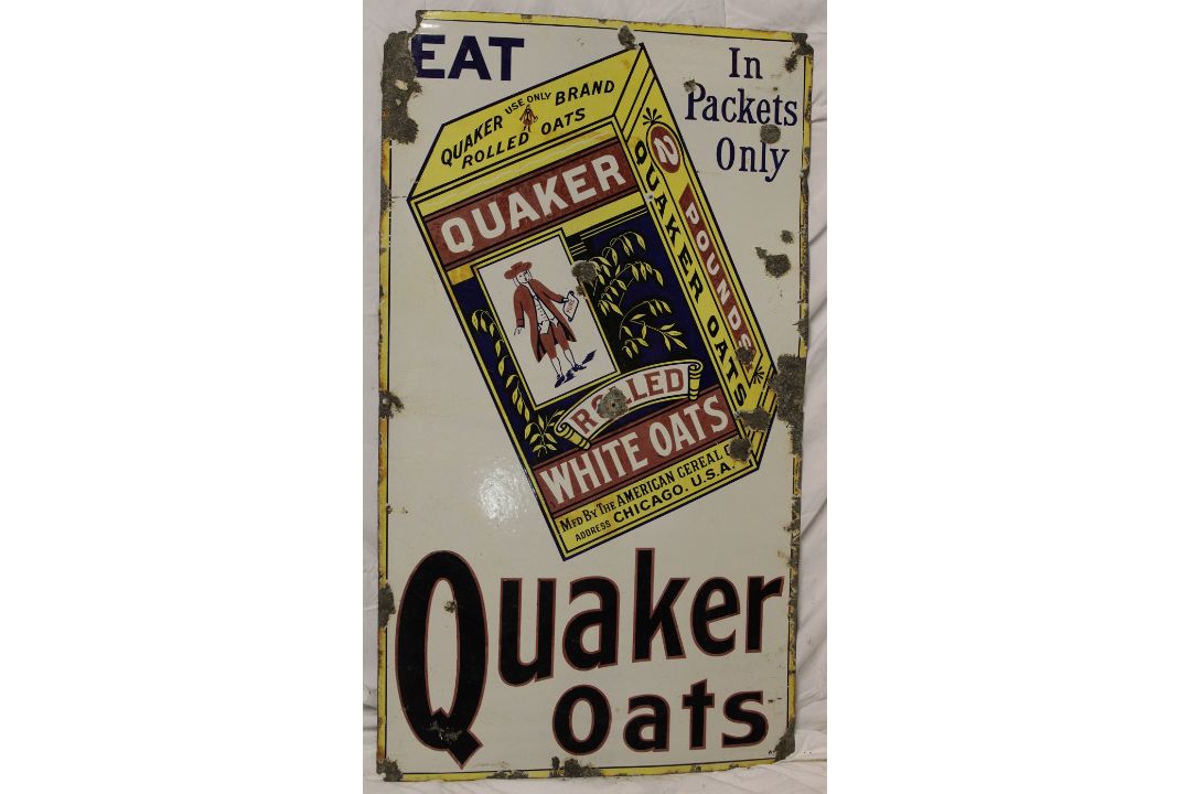 An old enamel rectangular advertising sign "Eat Quaker Oats - In Packets Only", - Image 1 of 2
