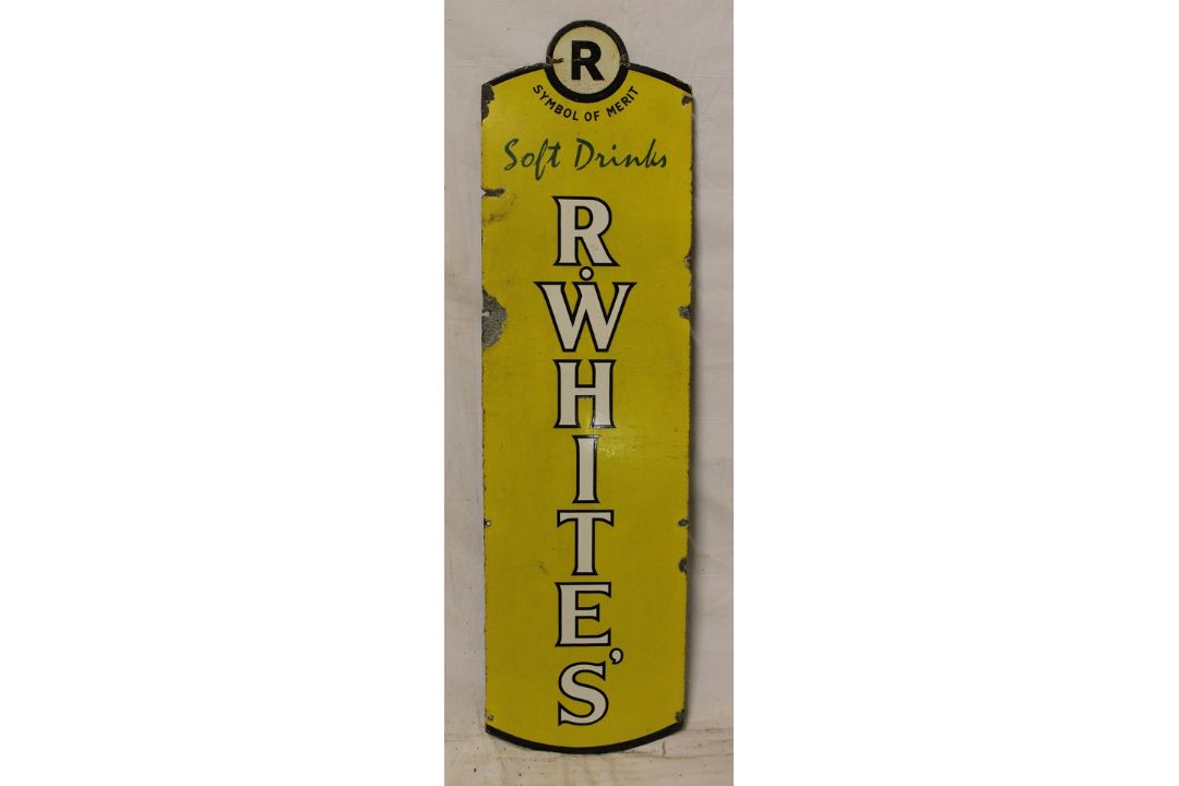 An enamel shaped-rectangular advertising sign "R White's Soft Drinks - Symbol of Merit", - Image 1 of 2