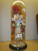 A Victorian bisque porcelain figure under glass dome, COLLECT ONLY.