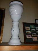 A white ceramic jardiniere on stand, COLLECT ONLY.