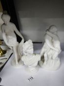 Three Grecian style figures including a bust of Apollo.