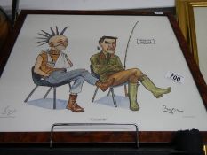 A Bryn Parry satrical print 'Casualty' featuring punk & fishermen in waiting area.