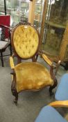 A Victorian mahogany framed cabriole leg ladies chair. COLLECT ONLY.