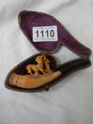 An old cased Meerscham pipe of horses.