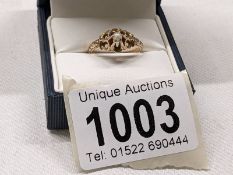 A 9ct gold ring set seed pearl, size L, 2.3 grams, Hall Marked rubbed.