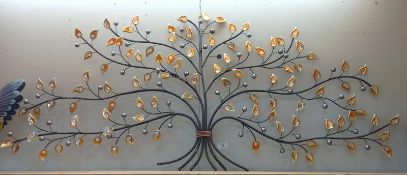 A large metal Tree of Life garden wall haning, 66cm x 150cm. COLLECT ONLY