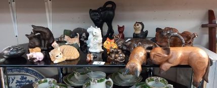 A quantity of cat ornaments including Belleek, Country Artists, Sherratt & Simpson etc plus a cast