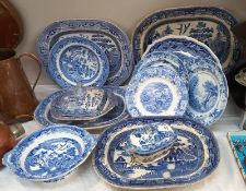 A quantity of blue & white meat platters etc. including Mason's