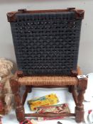 2 arts and crafts footstools with woven seat