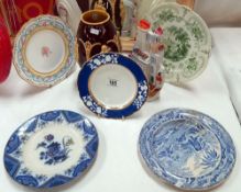 A Victorian Spode 'Death of the Bear' plate A/F, Copeland plates & Staffordshire flat back etc.