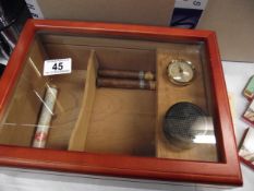 A cigar Humidor, plus quantity of Doncella cigars (3 full packs), Hamlet cigars (1 full pack) and