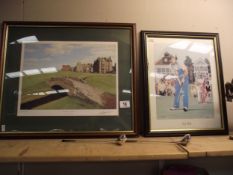 A framed and glazed signed Baxter print of the old course at St. Andrews 52cm x 44cm, 42cm x 34cm, 2