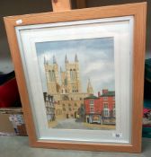 A framed and glazed watercolour of Lincoln Cathederal from Castle Square COLLECT ONLY