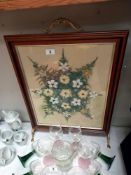 An arts & craft fire screen with dried flowers COLLECT ONLY