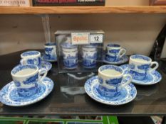 A 12 piece Spode coffee set and a boxed set of two Spode spice jars
