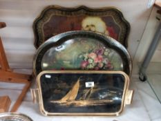 3 vintage metal pictorial trays COLLECT ONLY