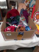 A quantity of ties, silk scarves, hat and gloves, tie hanger etc