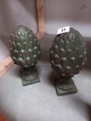 2 Verdigris cement/concrete artichoke garden gate post toppers COLLECT ONLY