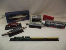 An 'N' gauge static model of the Flying Scotsman, Atlas editions, RMS Titanic, Mk 2 Jaguar etc