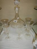 A cut glass decanter and five glasses, COLLECT ONLY.
