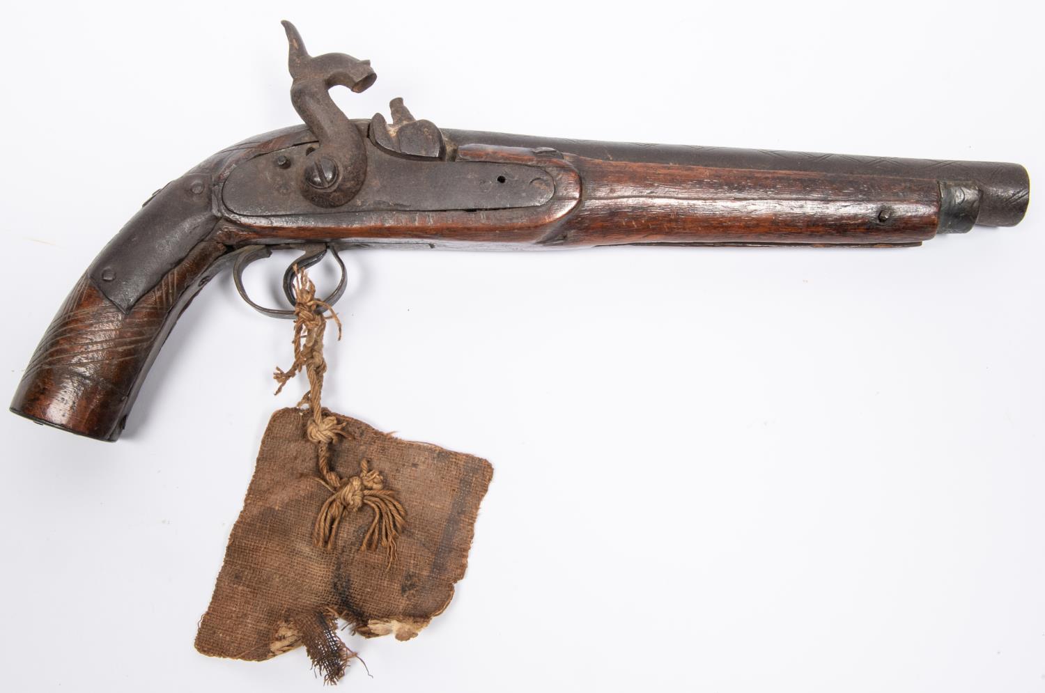 An Indian mid 19th century 26 bore country made percussion holster pistol, 14" overall, barrel 9" - Image 4 of 6
