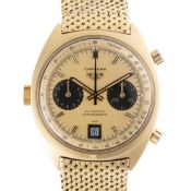 A RARE GENTLEMAN'S SIZE 18K SOLID GOLD HEUER CARRERA AUTOMATIC CHRONOGRAPH BRACELET WATCH CIRCA