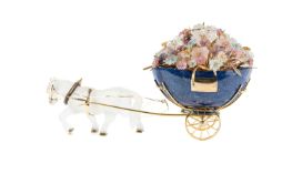 A FINE 18K SOLD GOLD, SOLID SILVER GILT, LAPIS LAZULI, ROCK CRYSTAL & DIAMOND ORNAMENT DEPICTING A