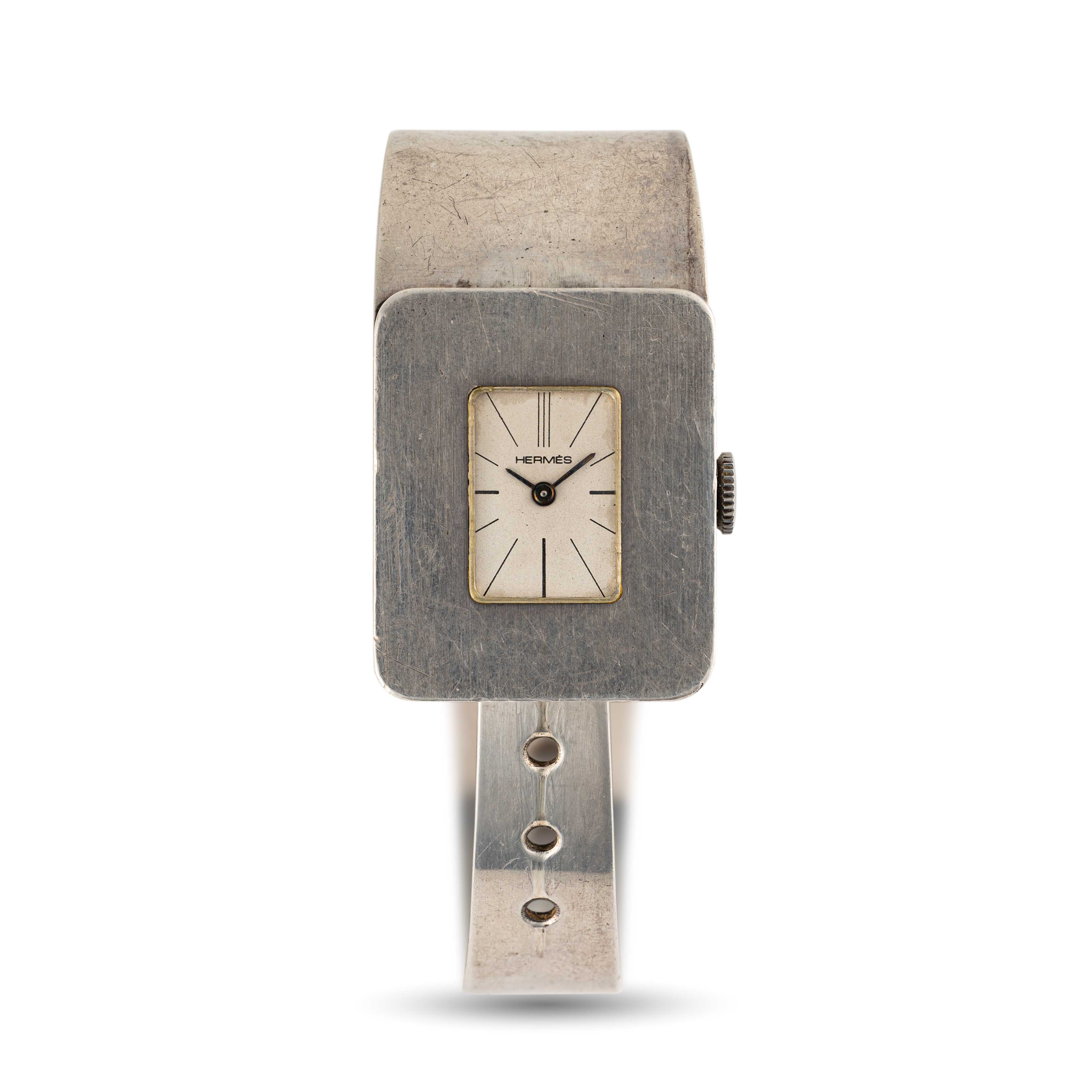 A VERY RARE SOLID SILVER HERMES BRACELET WATCH CIRCA 1970s, MADE BY JAEGER Movement: Manual wind, - Image 2 of 7