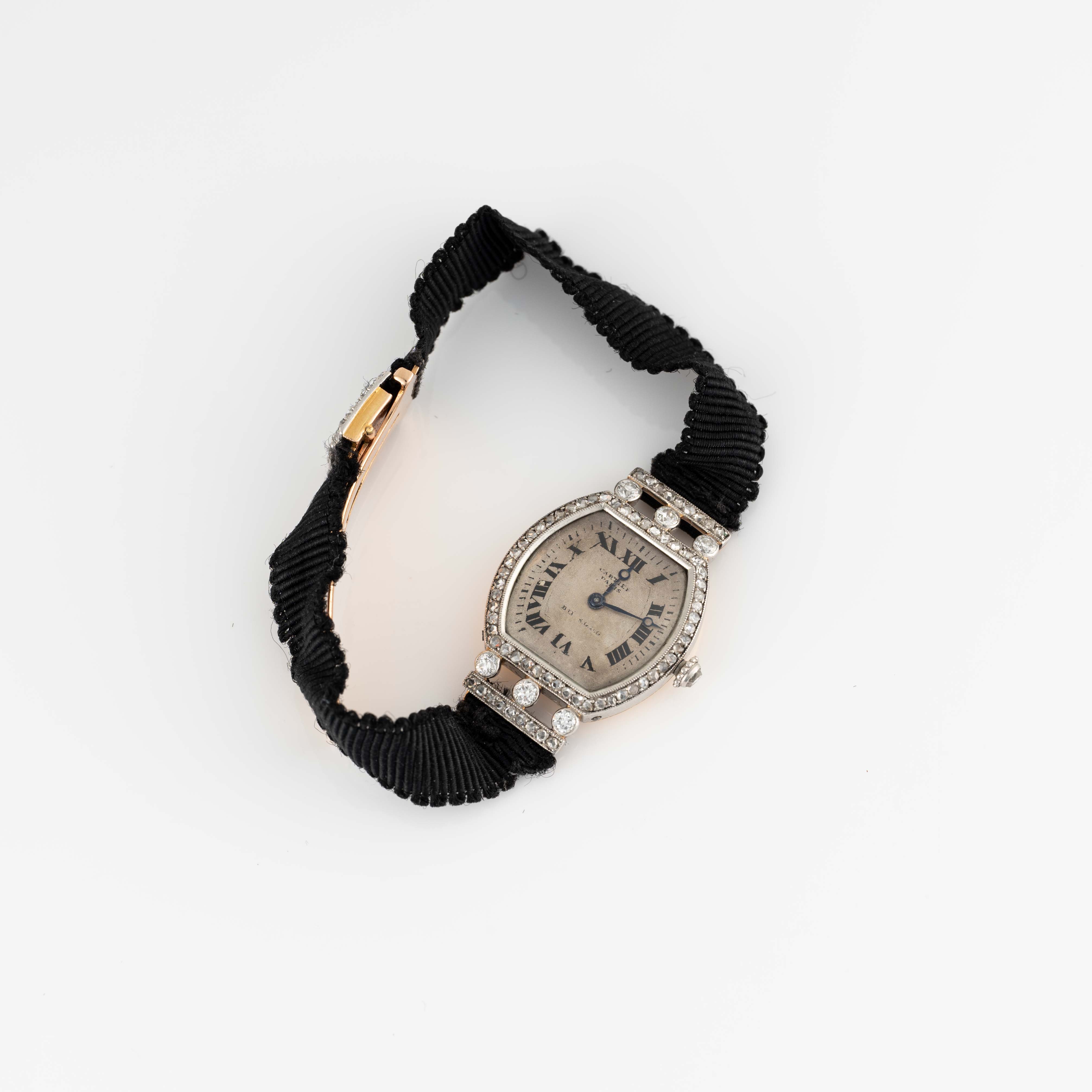 A FINE LADIES PLATINUM & 18K SOLID GOLD DIAMOND CARTIER TORTUE WRIST WATCH CIRCA 1930s Movement: - Image 3 of 8