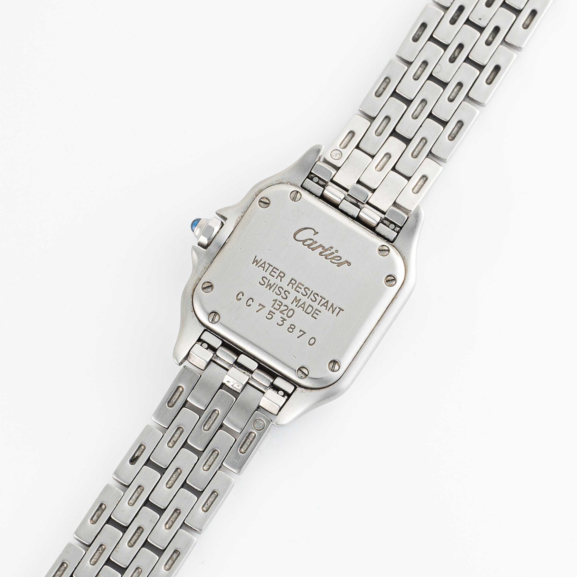 A LADIES STAINLESS STEEL CARTIER PANTHERE BRACELET WATCH CIRCA 1990s, REF. 1320 WITH CARTIER BOX & - Image 5 of 7