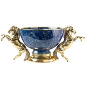 A FINE & RARE LARGE GILT METAL & LAPIS LAZULI CENTREPIECE  CIRCA 1980s, BY ASPREY LONDON A single