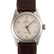 A MIDSIZE STAINLESS STEEL ROLEX OYSTER PRECISION WRIST WATCH CIRCA 1940s, REF. 5058 Movement: 17J,