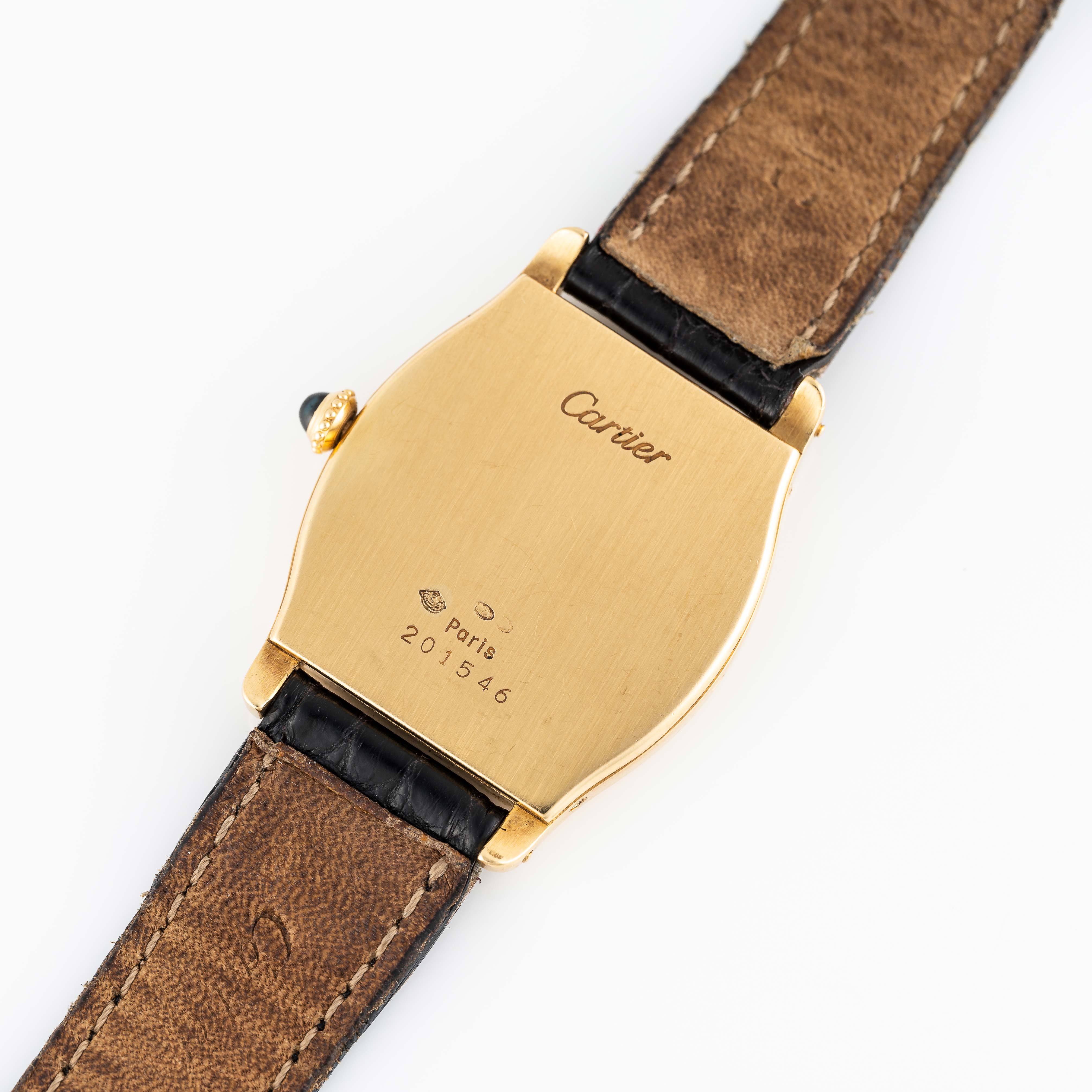 A RARE GENTLEMAN'S SIZE 18K SOLID GOLD CARTIER PARIS TORTUE WRIST WATCH CIRCA 1980, WITH FREDERIC - Image 7 of 11