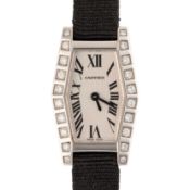 A LADIES 18K SOLID WHITE GOLD & DIAMOND CARTIER LANIER WRIST WATCH CIRCA 2000s, REF. 2560
