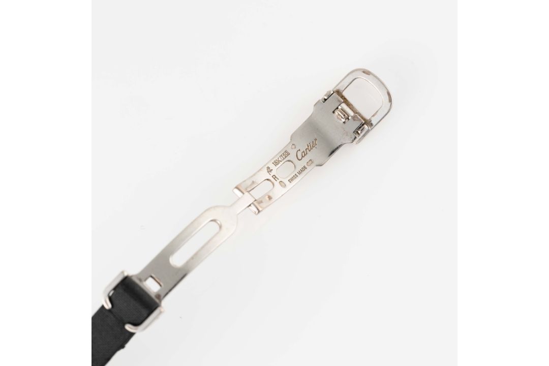 A LADIES 18K SOLID WHITE GOLD & DIAMOND CARTIER TANK MINI ALLONGEE WRIST WATCH DATED 2003, REF. 2525 - Image 6 of 7