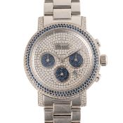 A RARE GENTLEMAN'S SIZE 18K WHITE GOLD, DIAMOND & SAPPHIRE CHOPARD CHRONOGRAPH BRACELET WATCH